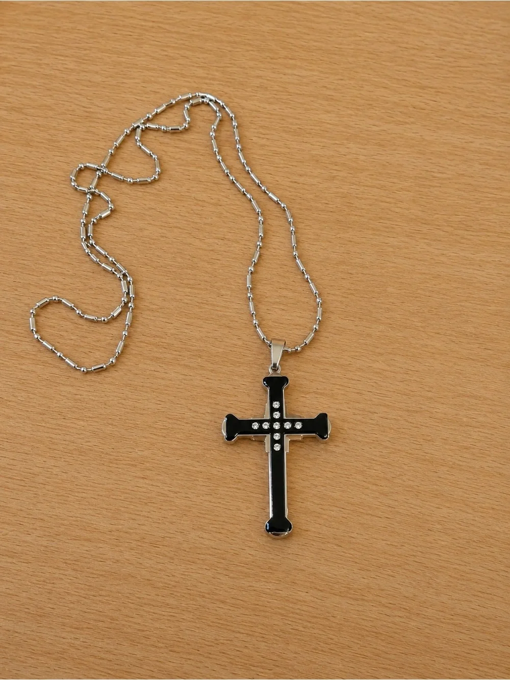 Black Cross Pendant Necklace with Crystal Accents - Women Jewelry